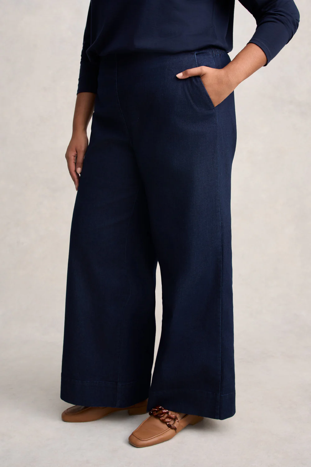 Wide Leg Tailored Jeans - Dark Denim - Skullriy