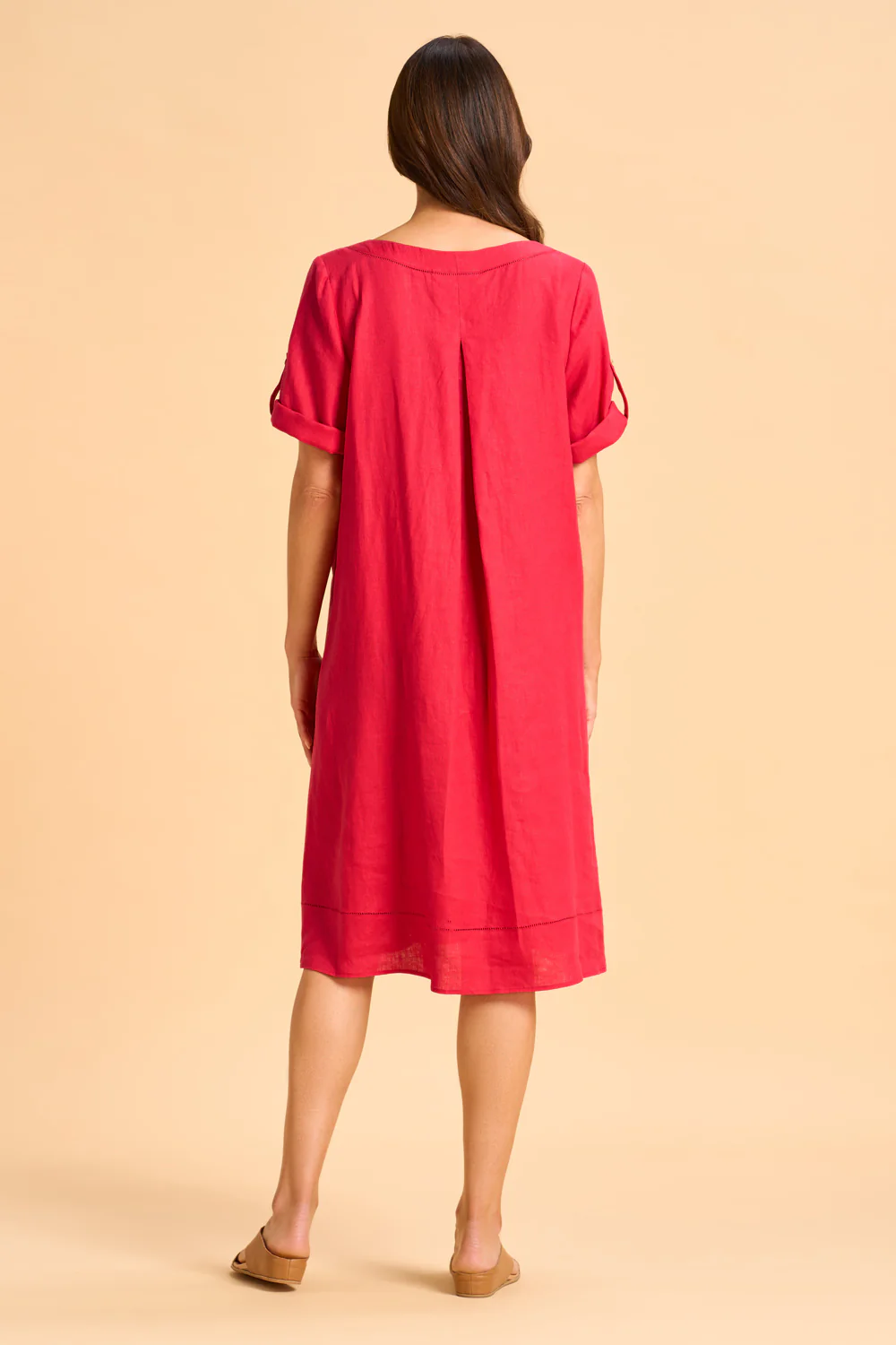 Button Detail Linen Dress - Rouge - Skullriy
