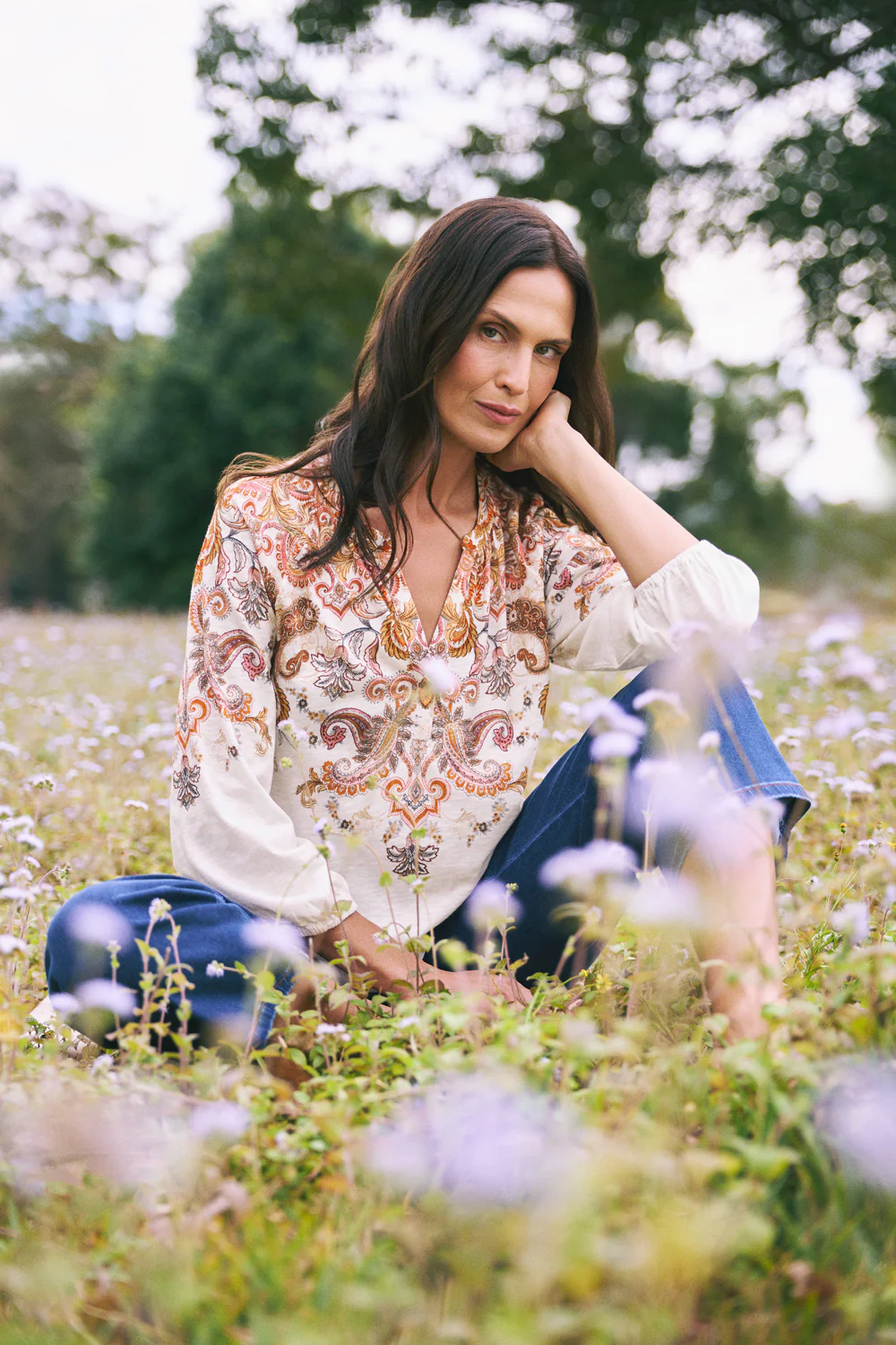 Printed Jersey Top - Intricate Paisley - Skullriy