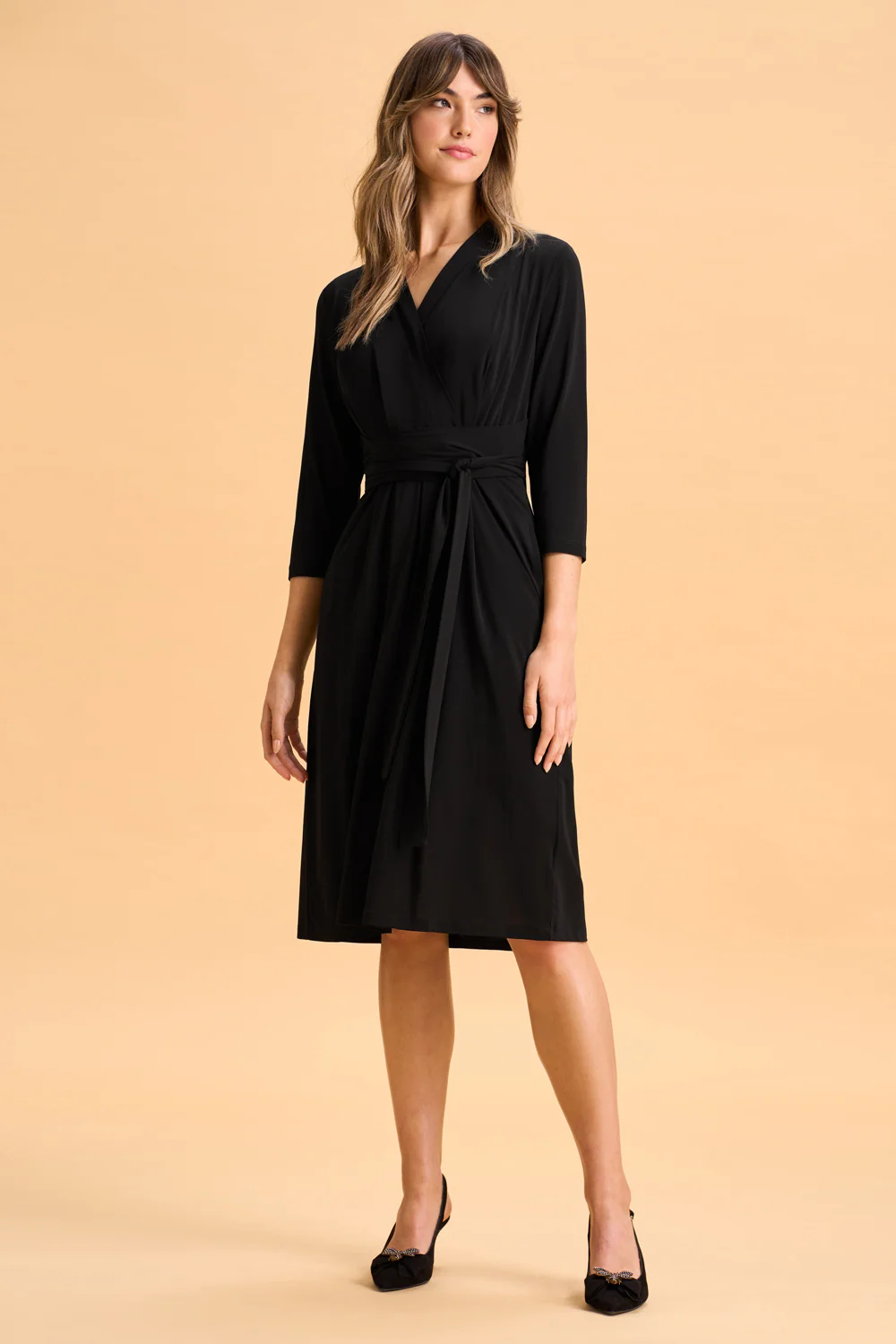 Tie Waist Jersey Dress - Black - Skullriy