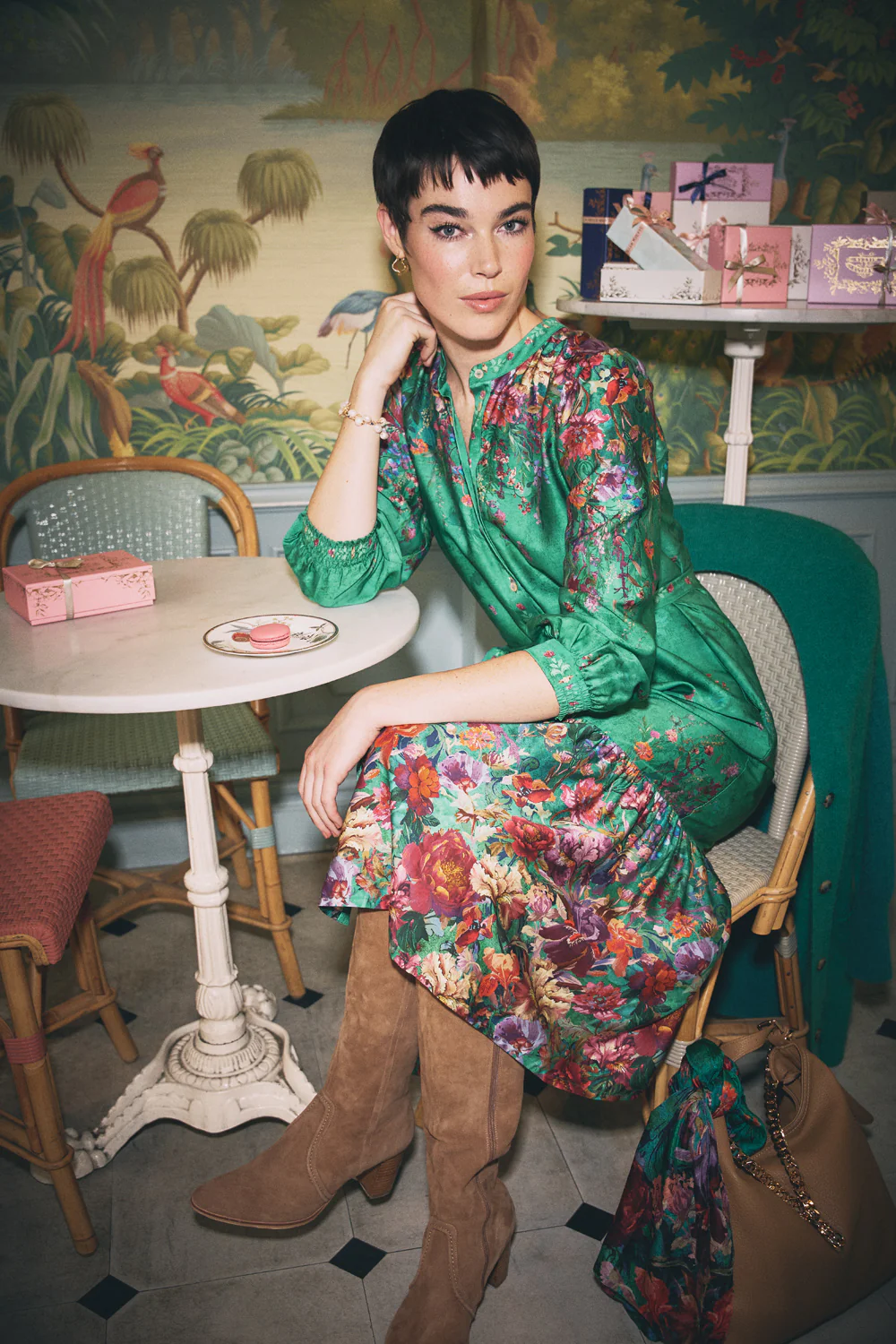 Border Print Shirt Dress - Jade Botanical Print - Skullriy