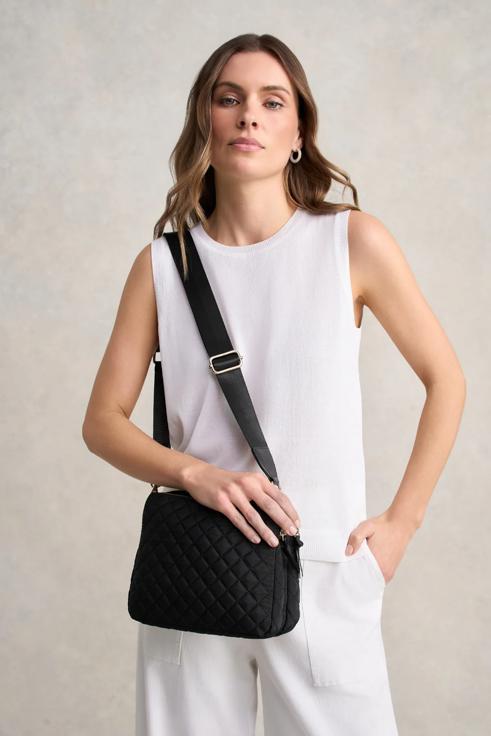 Naomi Quilted Crossbody Bag - Black - Skullriy