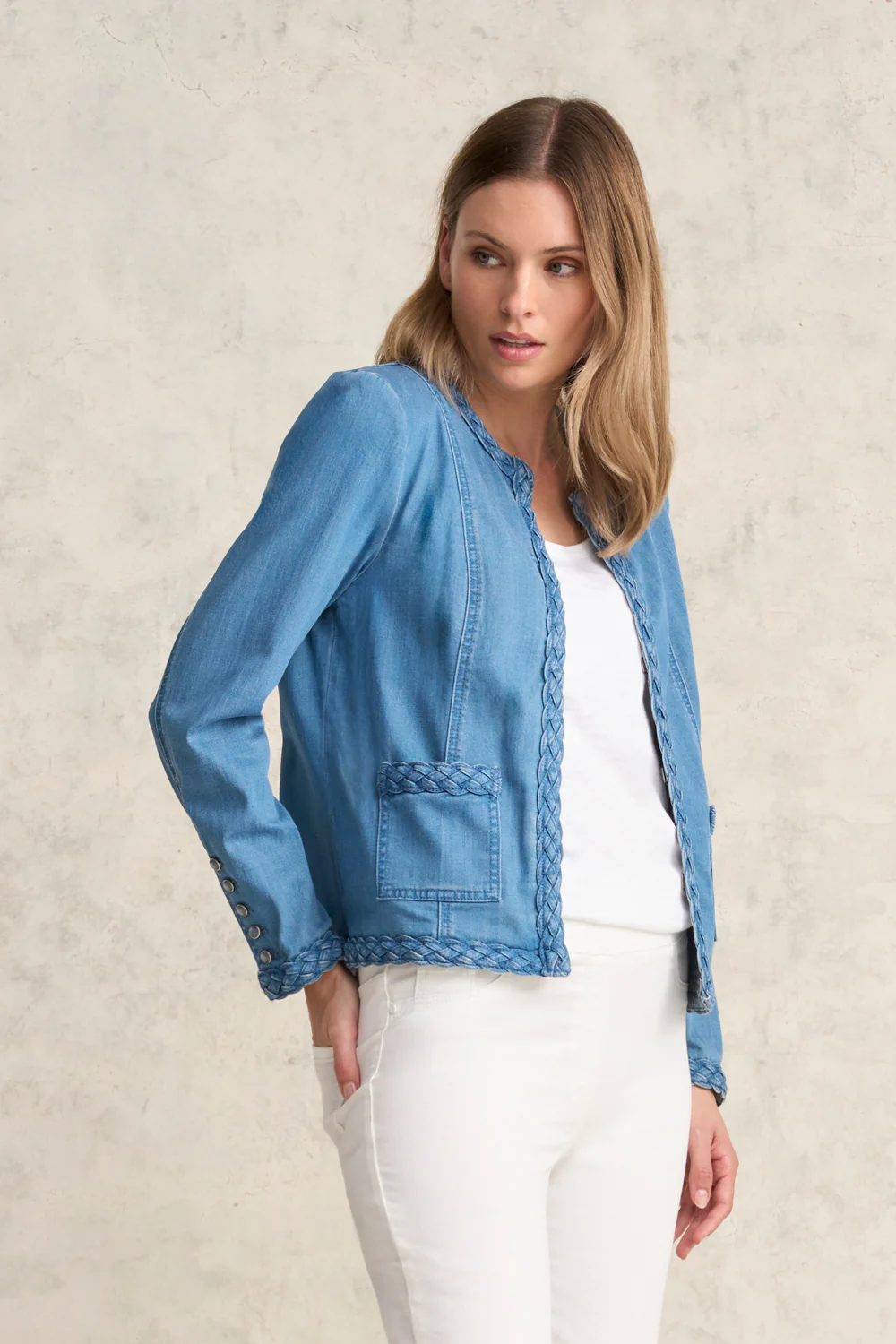 Braid Trim Denim Jacket - Aged Indigo - Skullriy