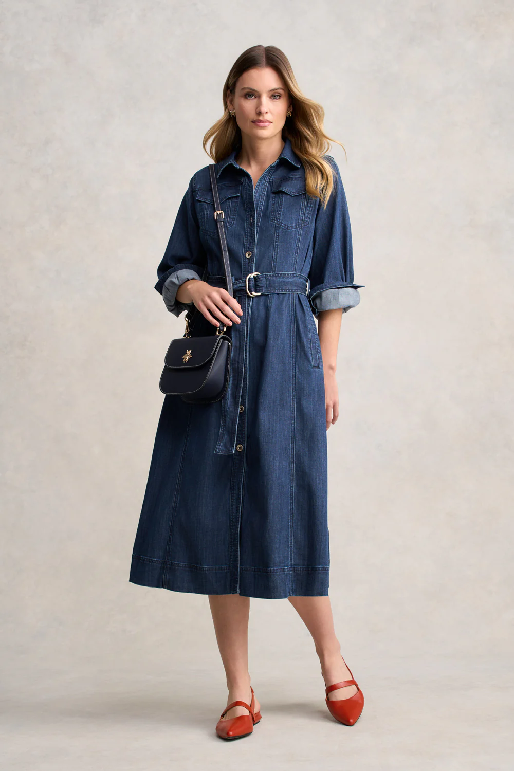 Denim Trench Dress - Mid Denim Wash - Skullriy