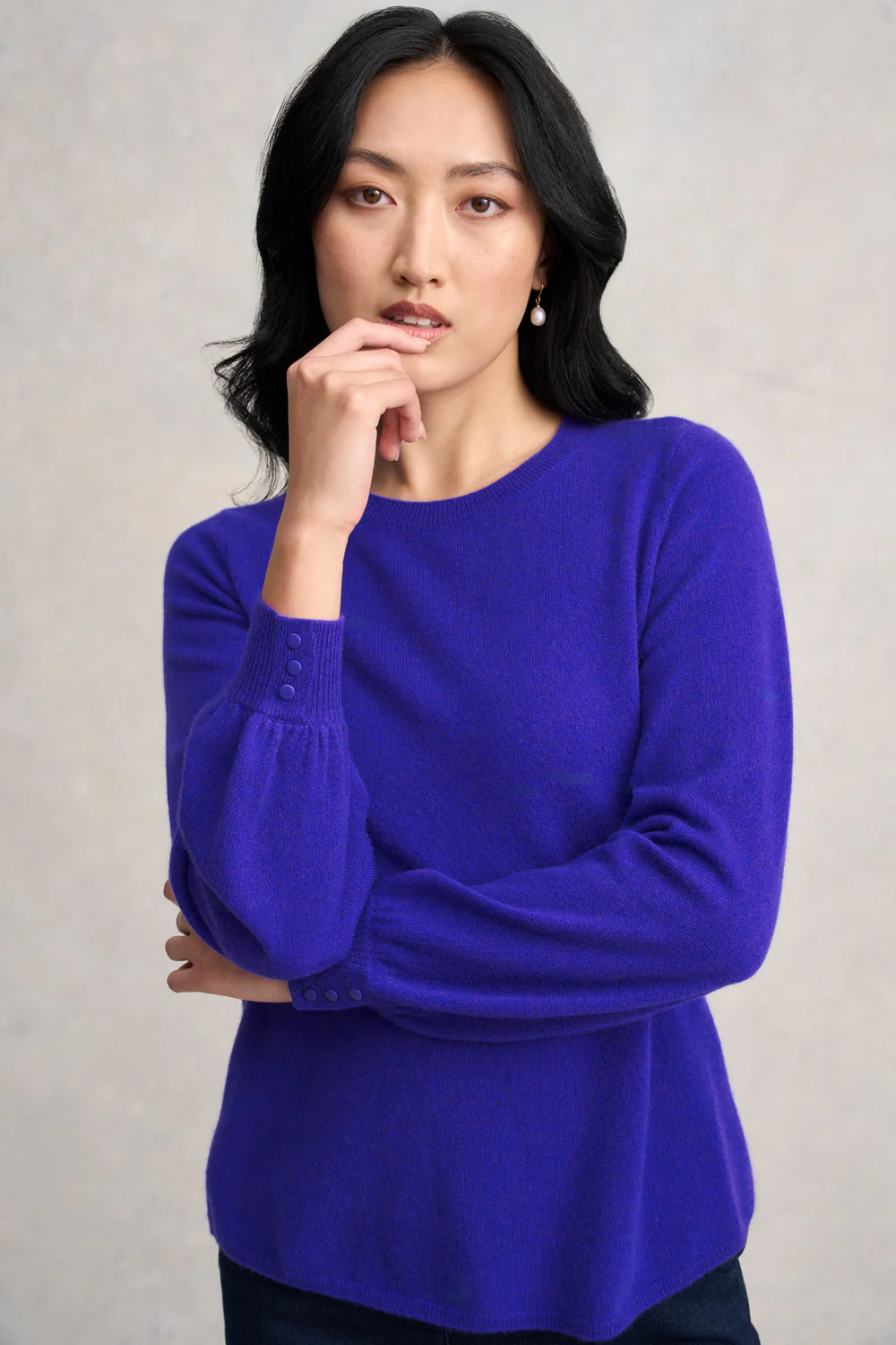 Cashmere Blouson Sleeve Jumper - Purple Marle - Skullriy
