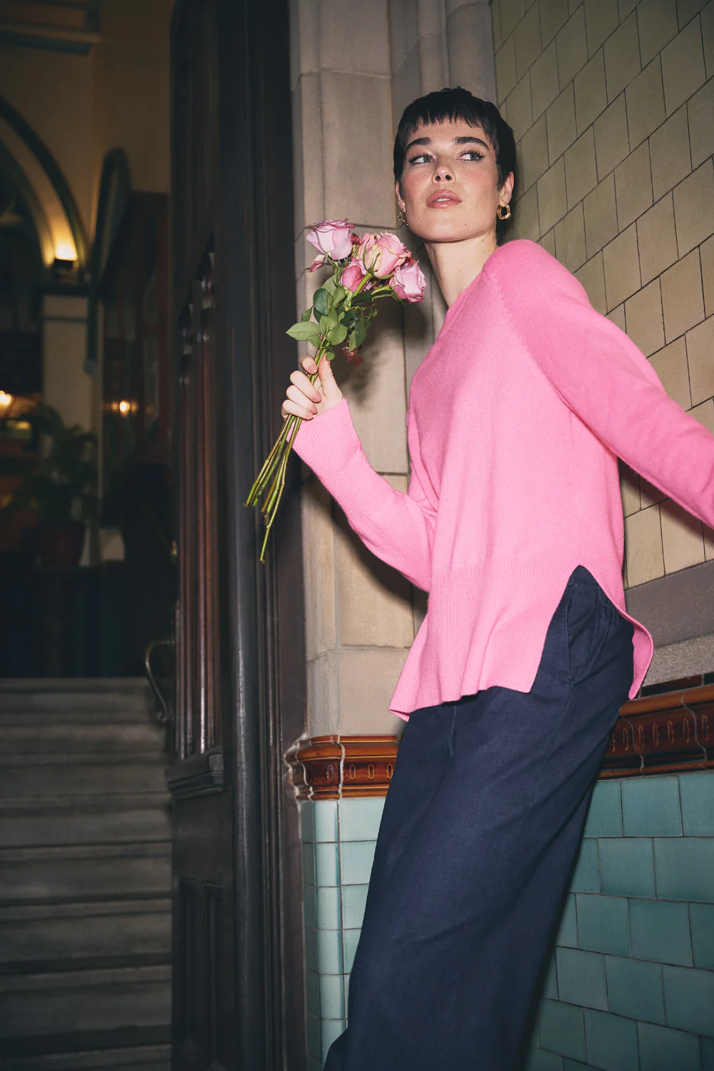 Side Split Merino Wool Jumper - Amaranth Pink - Skullriy