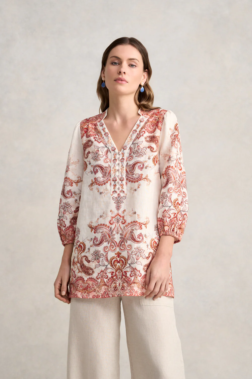 Printed French Linen Kaftan  C Intricate Paisley - Skullriy