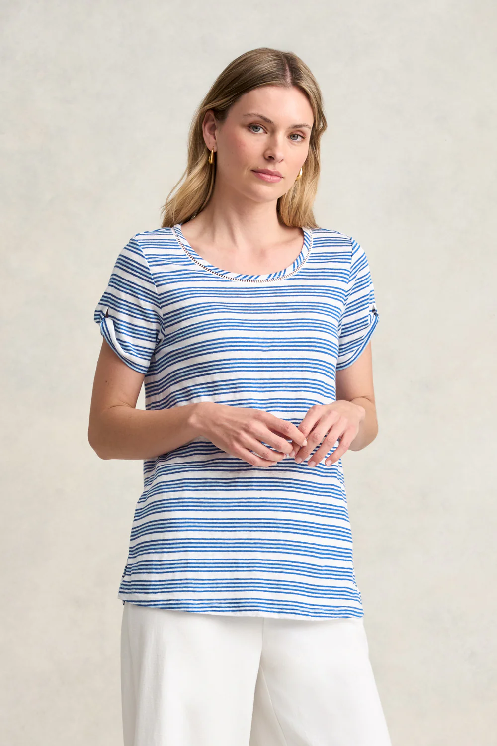 Stripe Linen Tee - Blue Multi Stripe - Skullriy