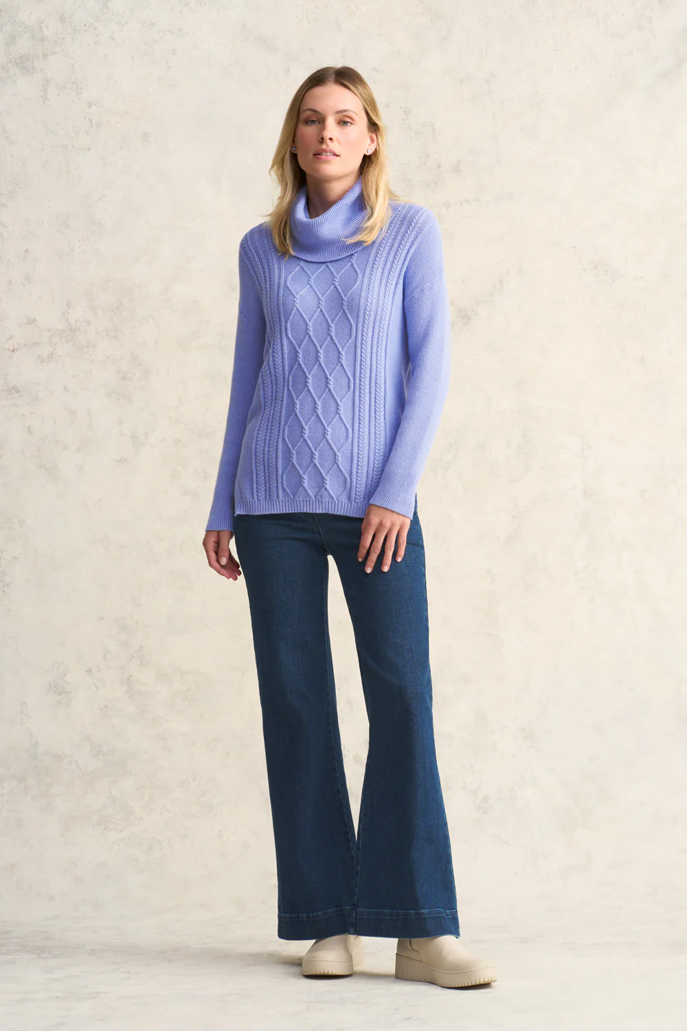 Roll Neck Cable Knit - Soft Lilac - Skullriy
