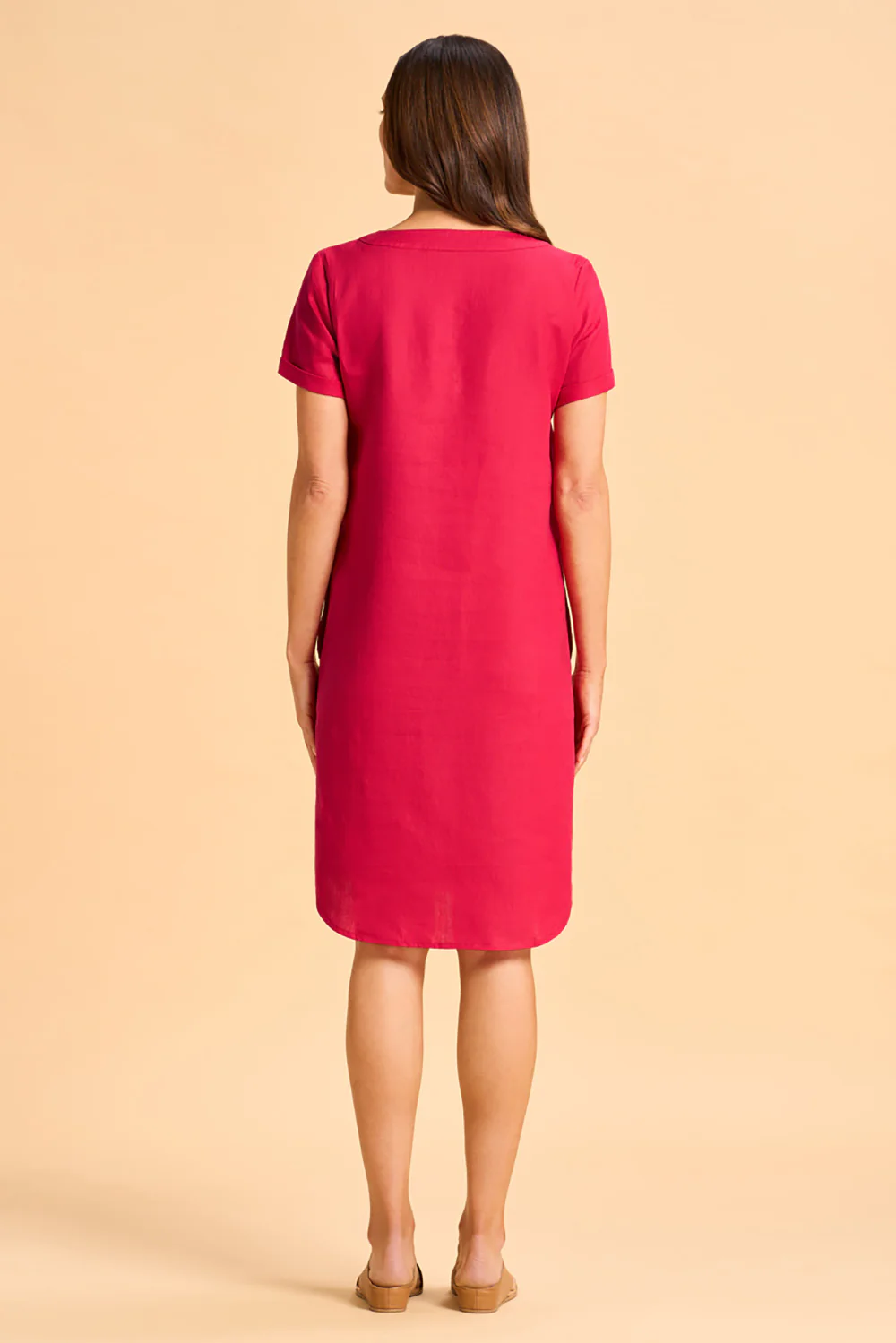 V-Neck Linen Dress - Rouge - Skullriy