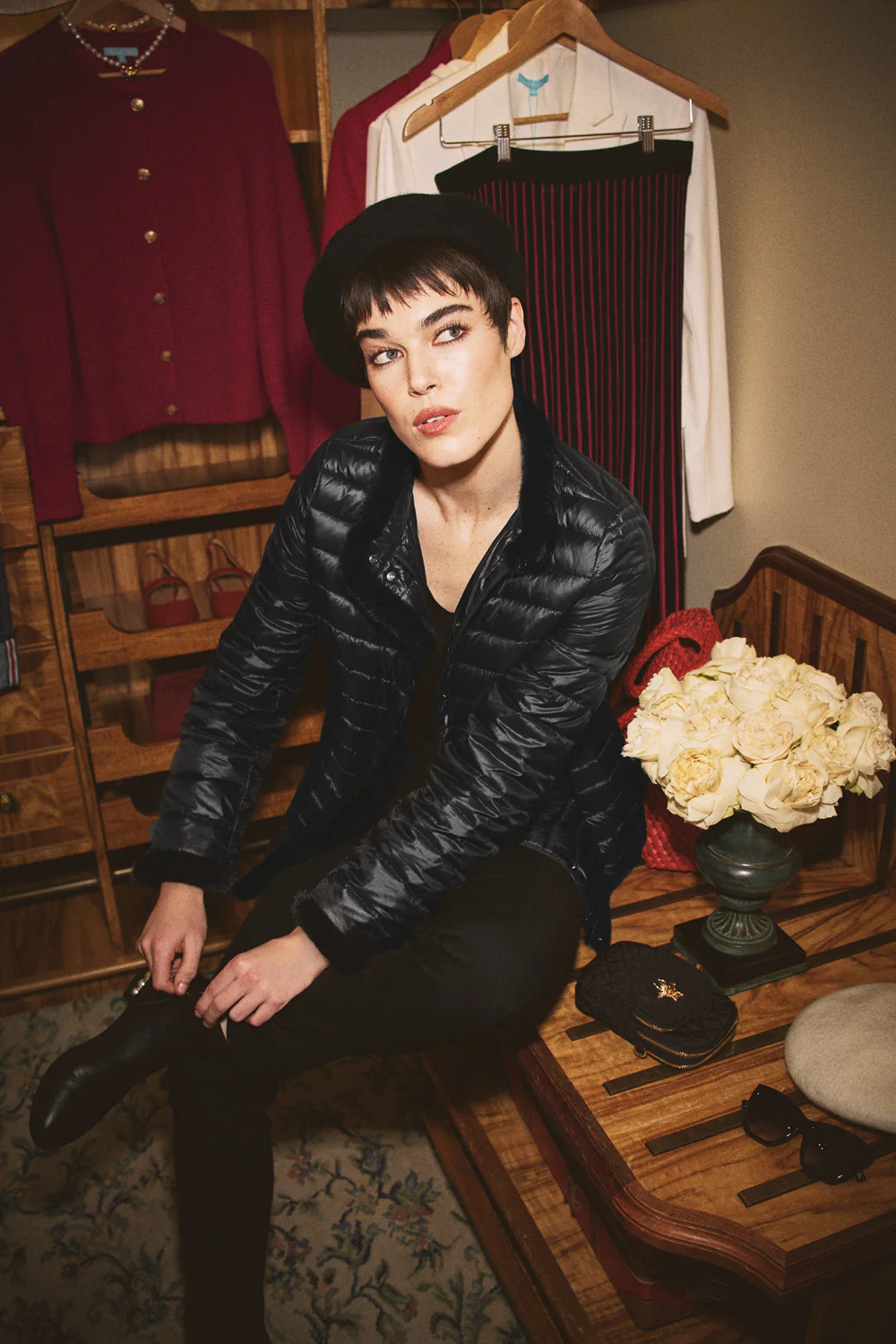 Faux Fur Trim Puffer - Black - Skullriy