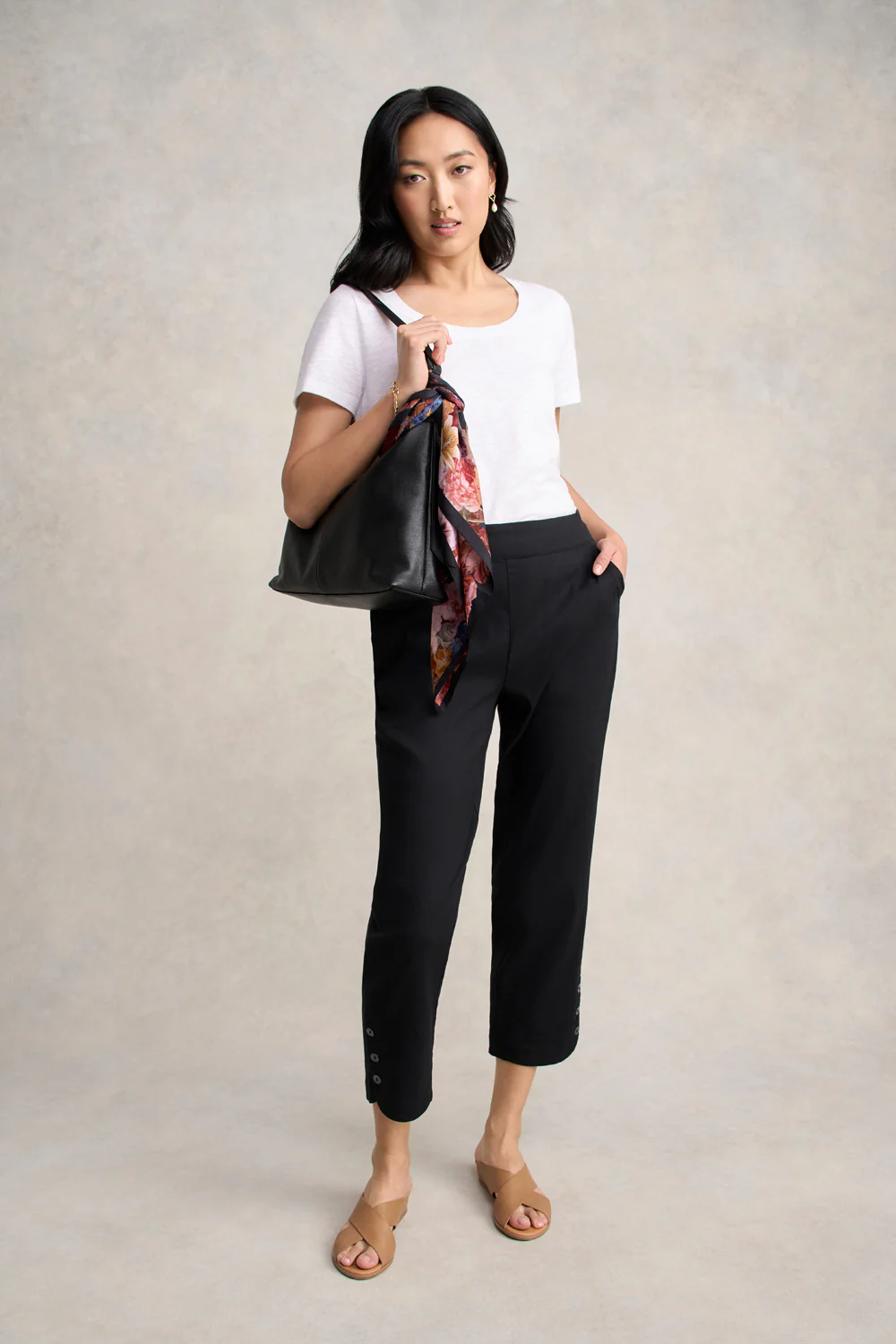 Curved Hem Linen Pant - Black - Skullriy