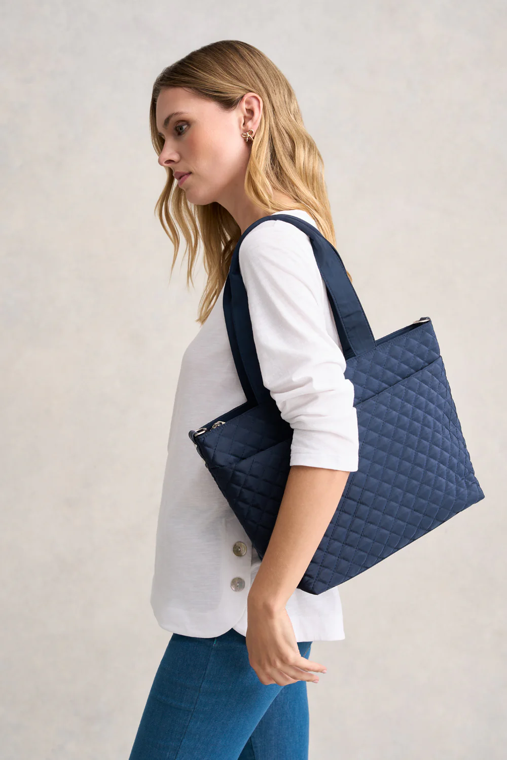Naomi Quilted Tote - Navy - Skullriy