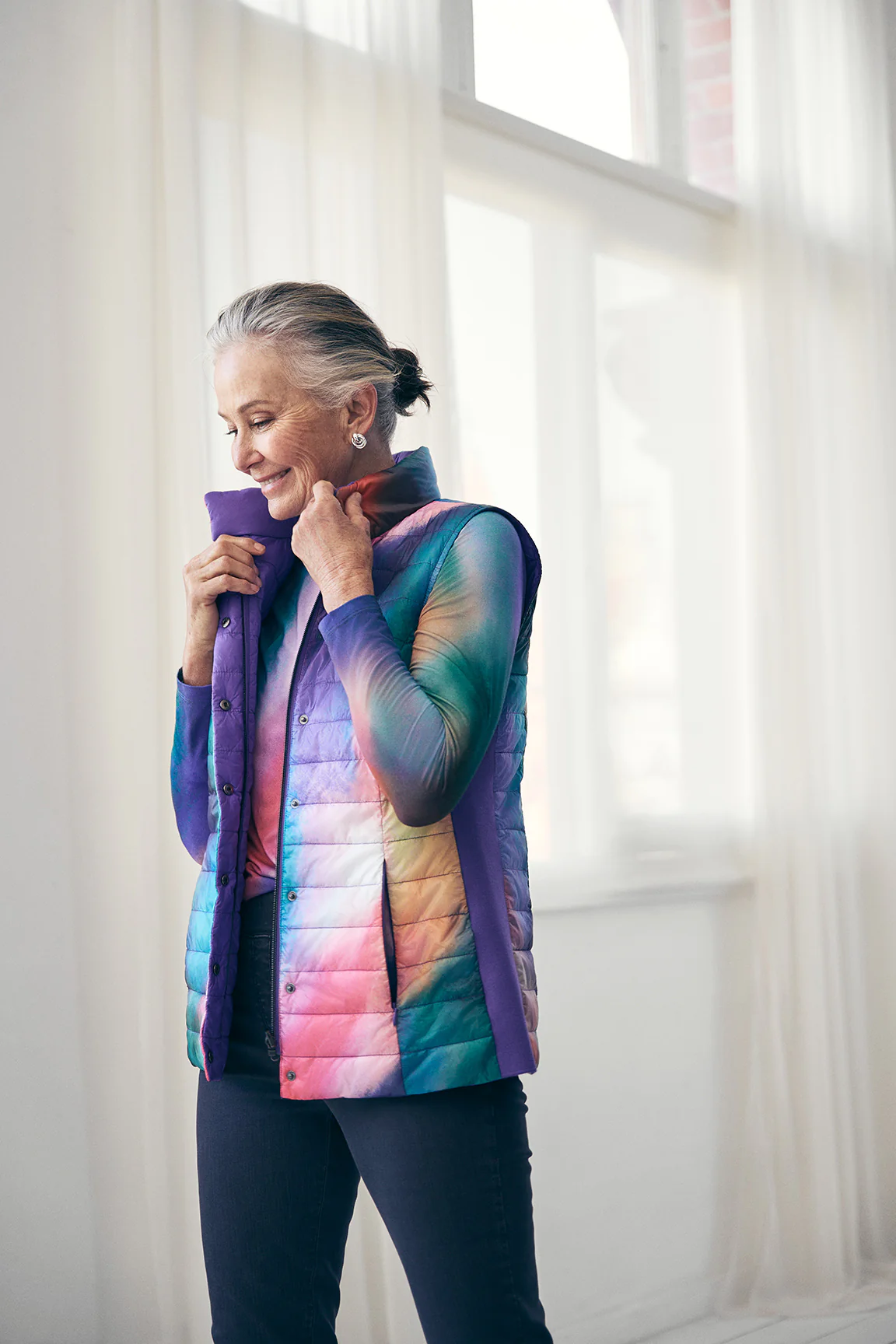 Reversible Puffer Vest - Aurora Print - Skullriy