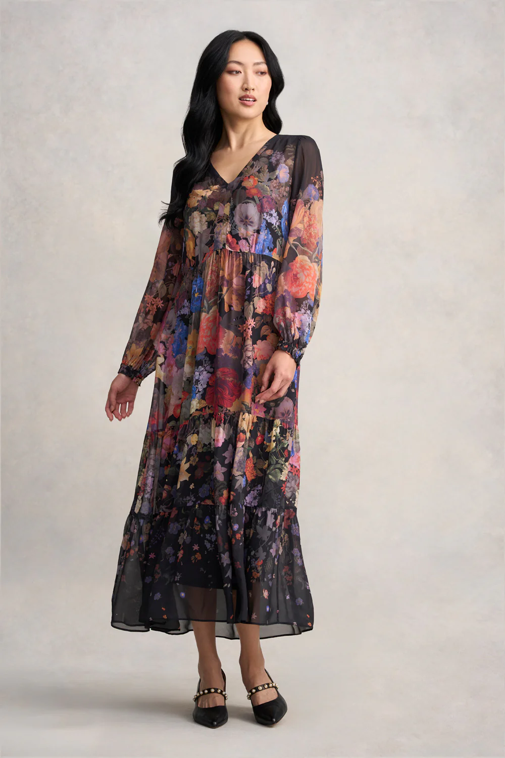 Georgette Print Dress - Midnight Floral - Skullriy
