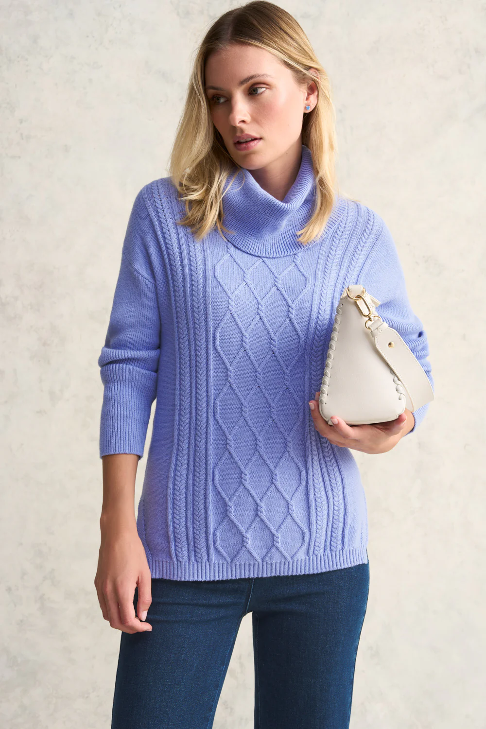Roll Neck Cable Knit - Soft Lilac - Skullriy