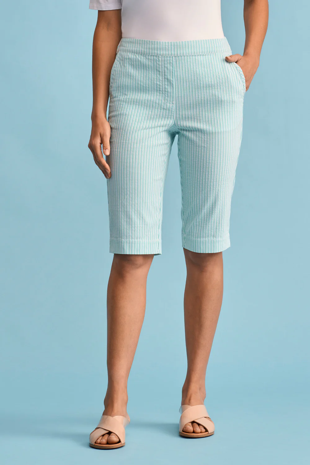Seersucker Stripe Short - Turquoise Stripe - Skullriy