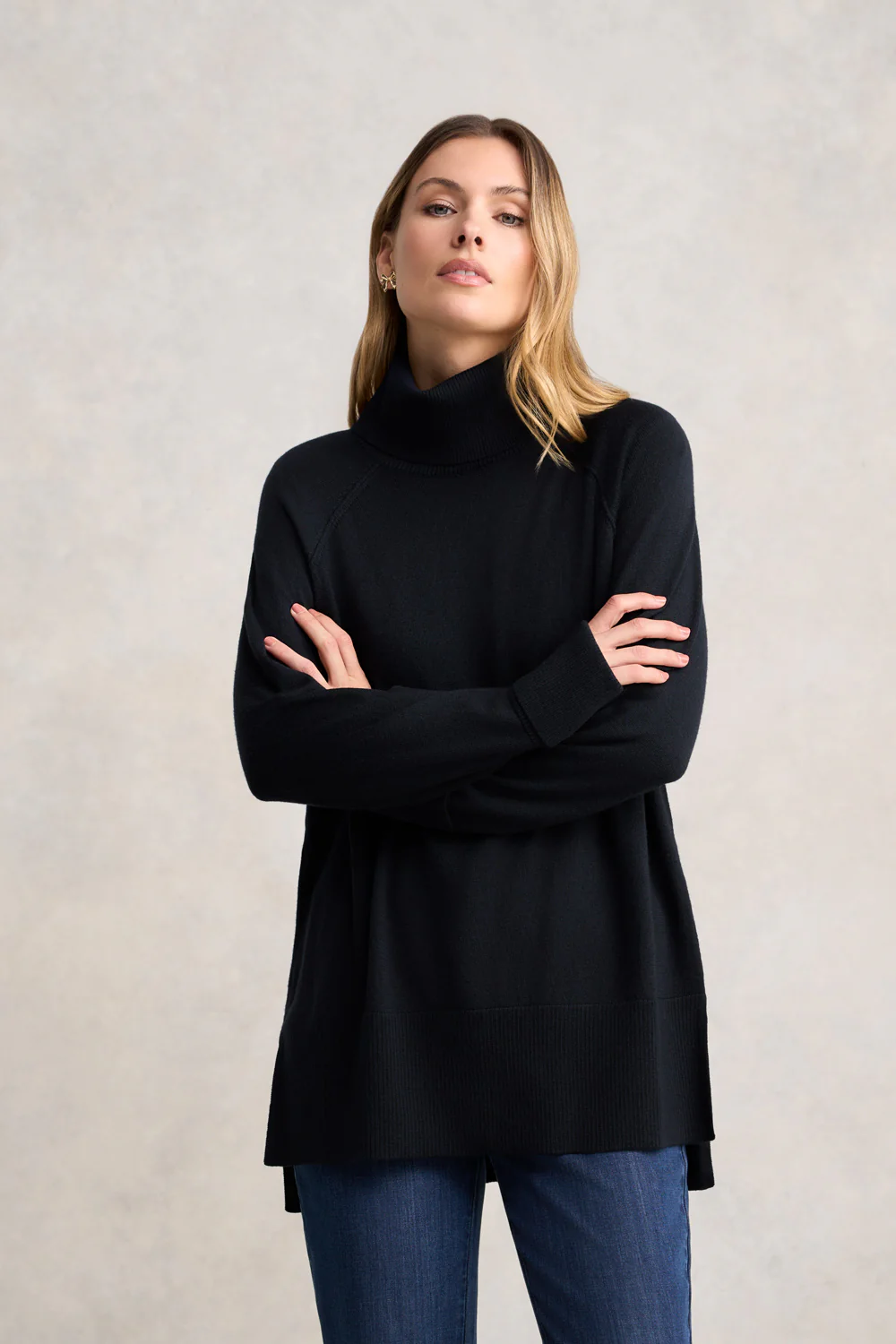 Side Split Merino Wool Jumper - Ink - Skullriy