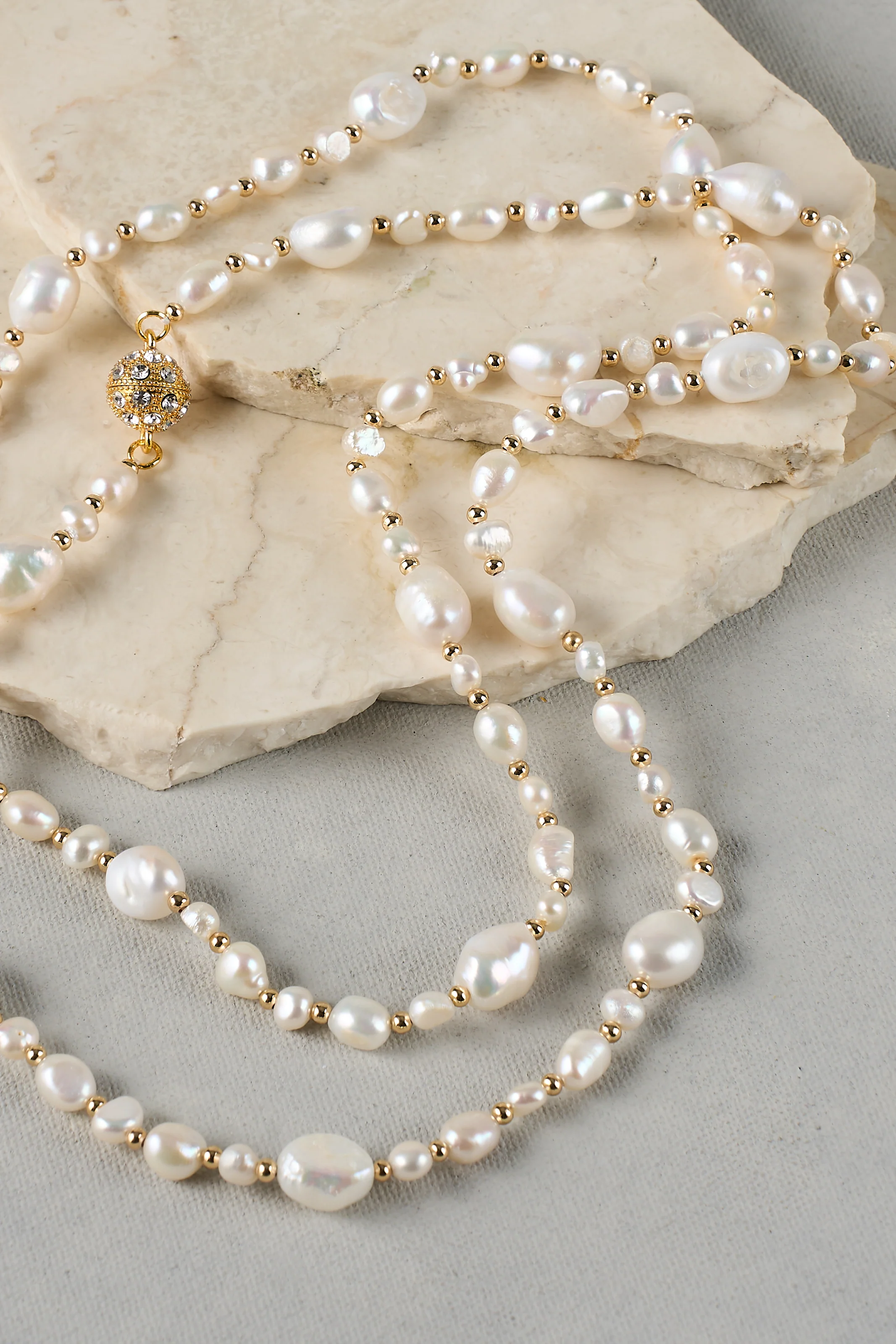 Long Pearl Necklace  C Cream - Skullriy