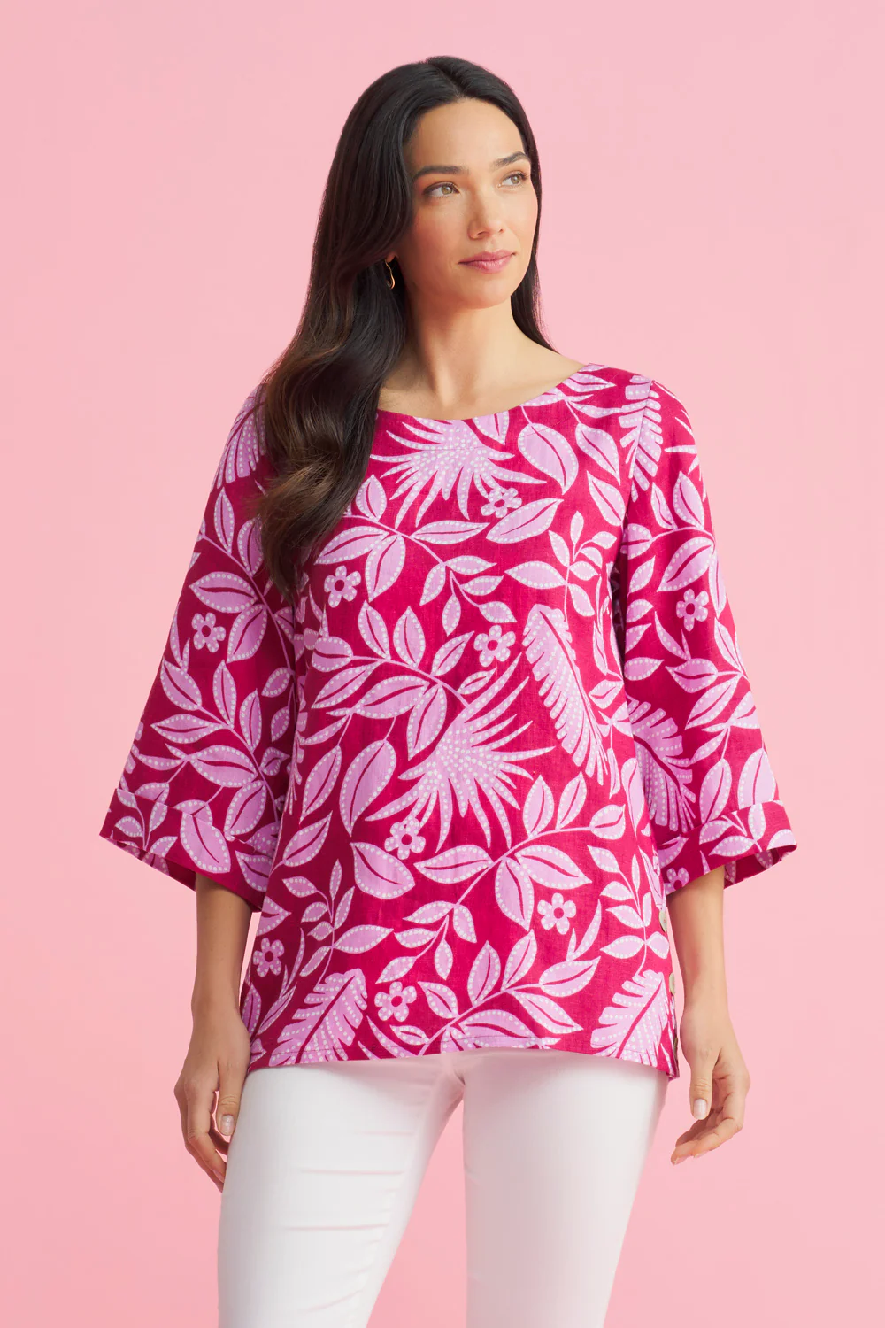 French Linen Button Detail Top - Holiday Print - Skullriy