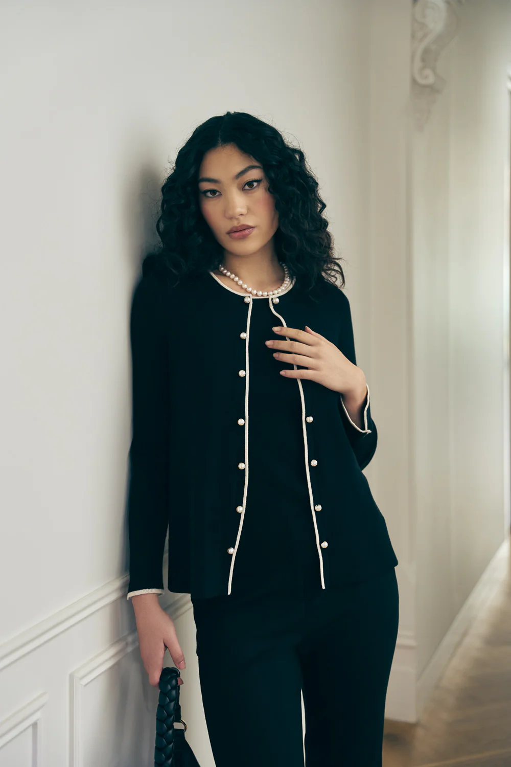 Contrast Rib Cardigan - Black - Skullriy