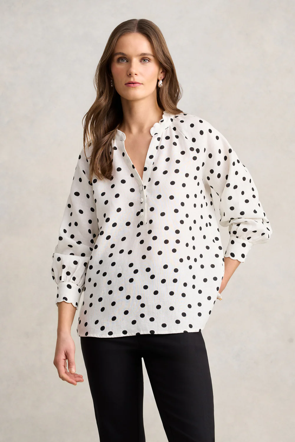 Spot Linen Blouse  C Spot Print - Skullriy