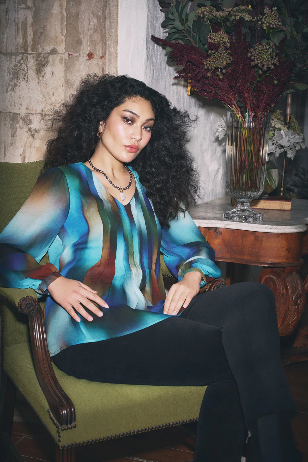 Pleated Georgette Blouse - Ombre Print - Skullriy