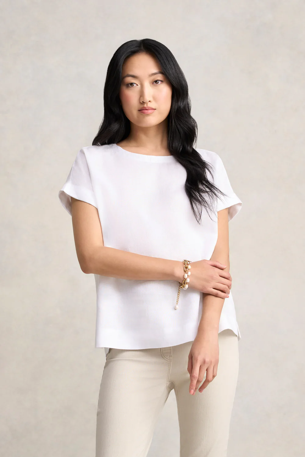 Linen Button Back Top - White - Skullriy