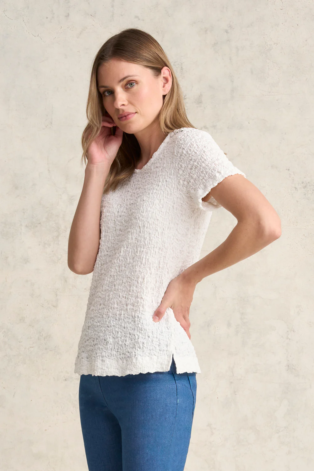 Crinkle Cotton T-Shirt - White - Skullriy