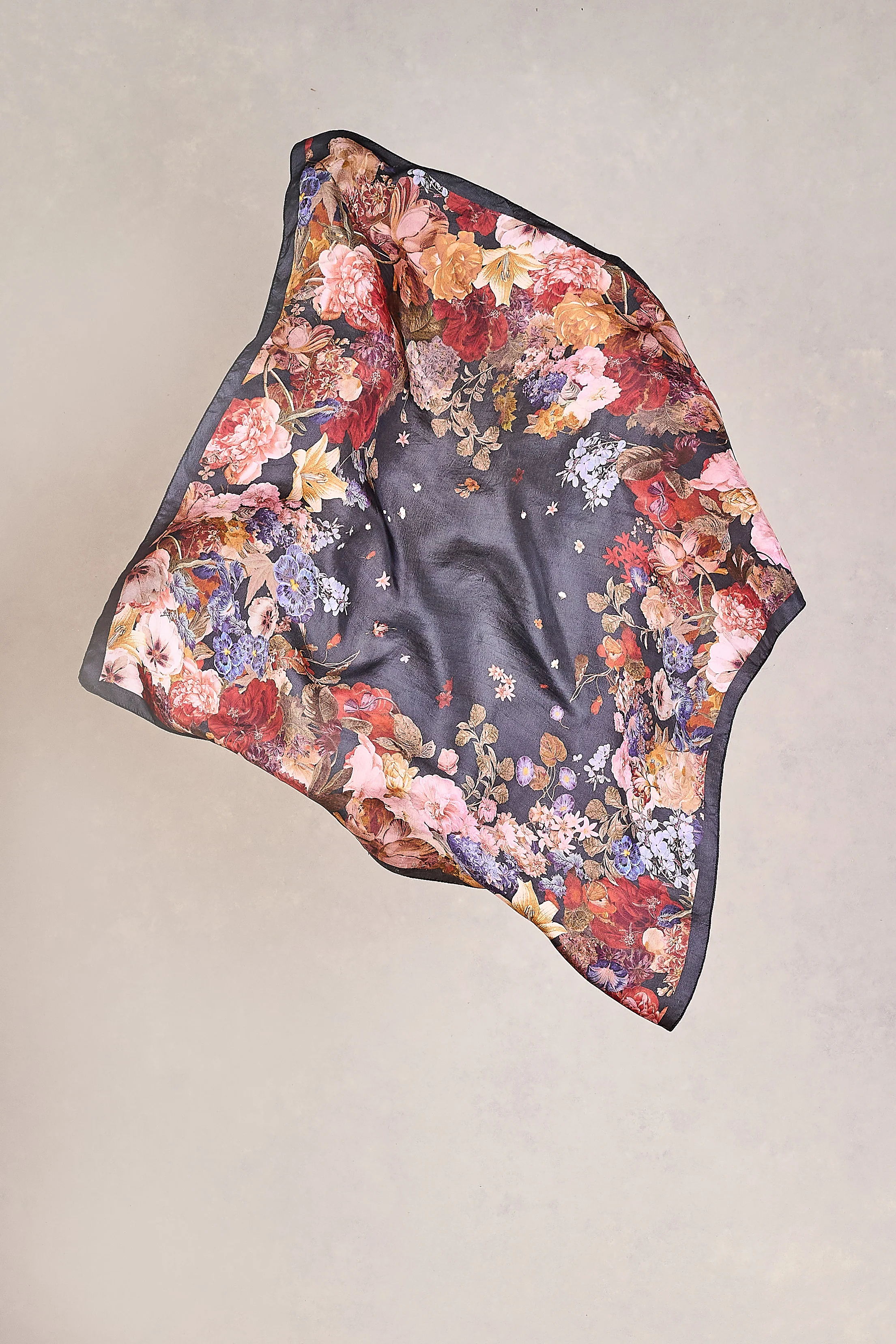 Midnight Floral Silk Scarf - Multicolour - Skullriy