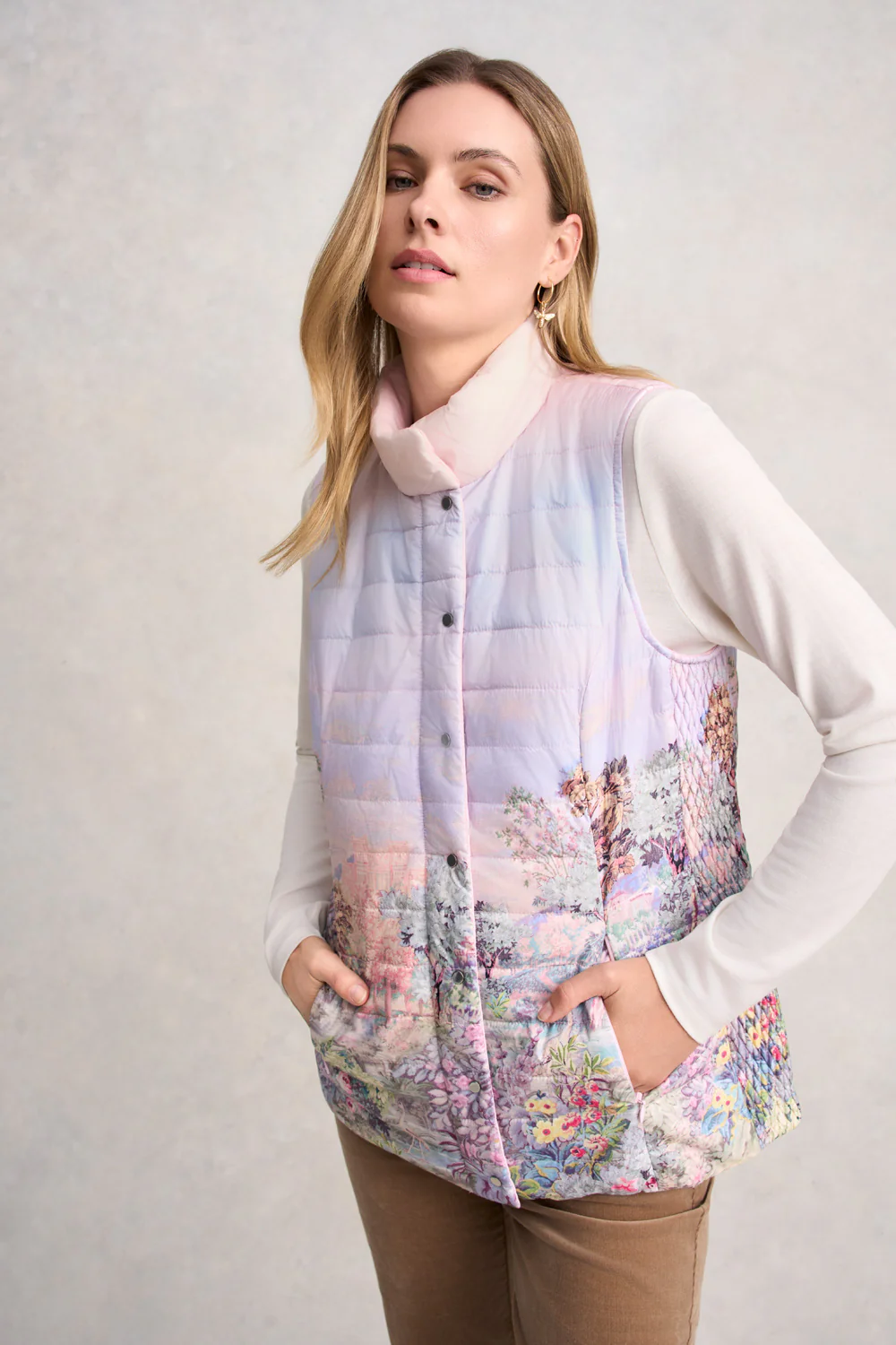 Quilted Reversible Puffer Vest - Scenic Sunset Print - Skullriy