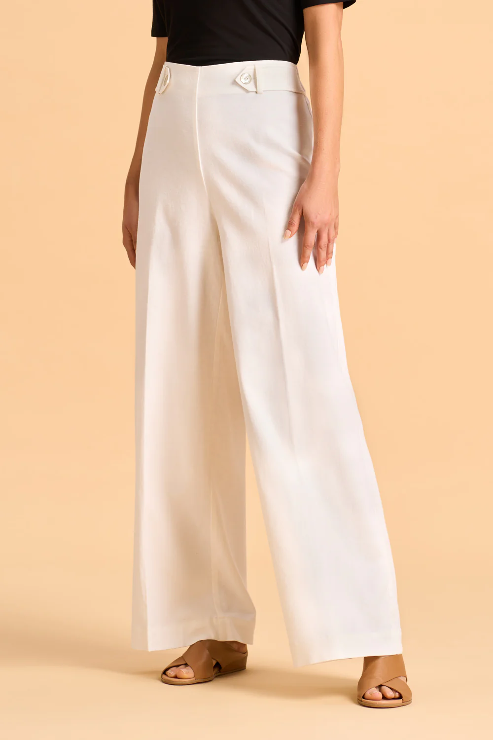 Full Length Waist Tab Linen Pant - White - Skullriy