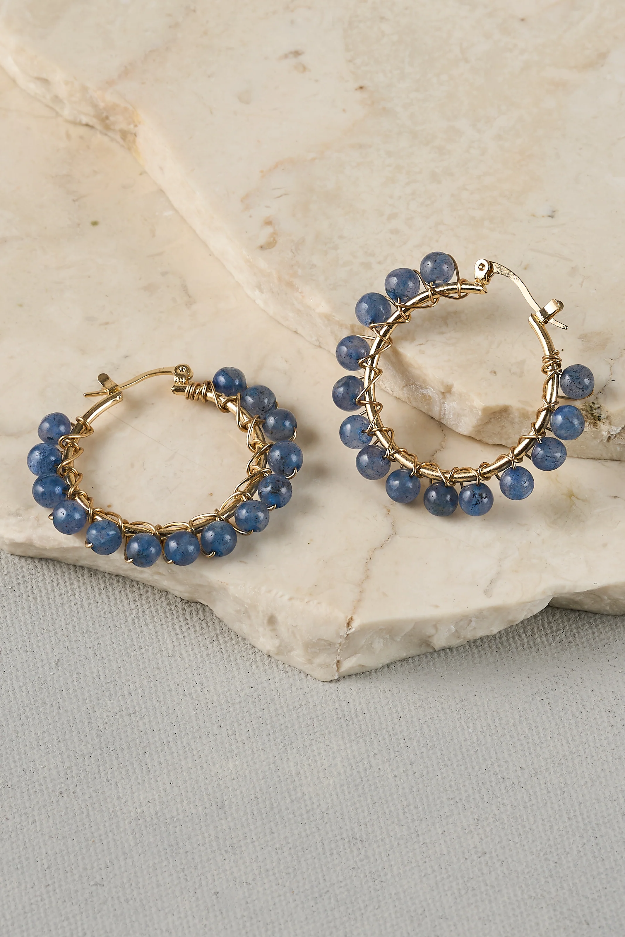 Semi Precious Stone Hoops - Navy - Skullriy