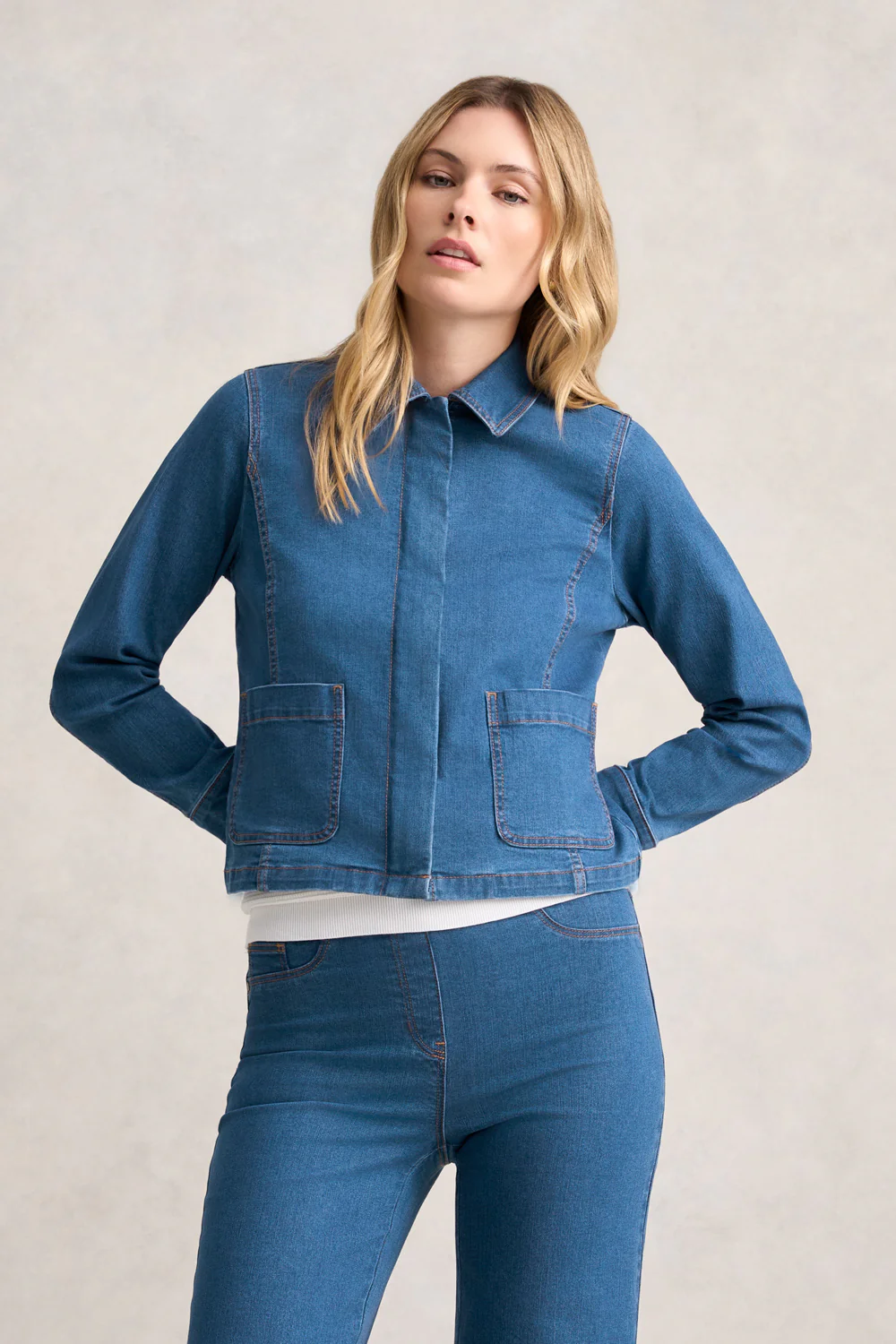 Cropped Denim Jacket - Denim Denim - Skullriy