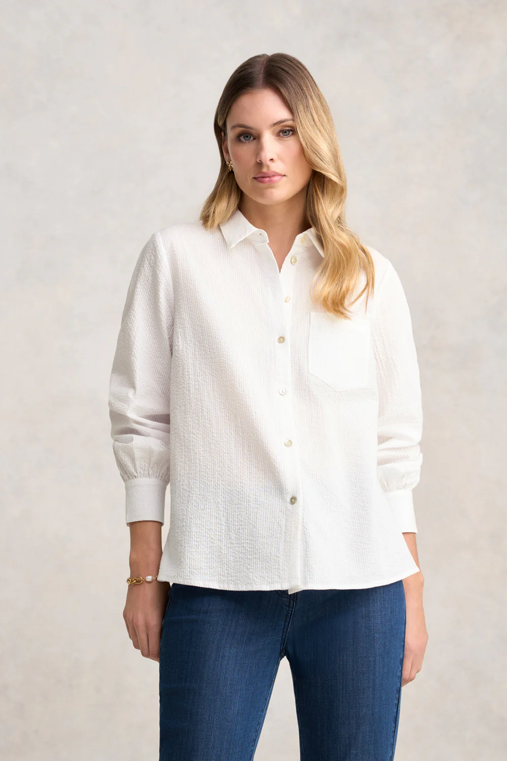Cotton Seersucker Shirt - White - Skullriy
