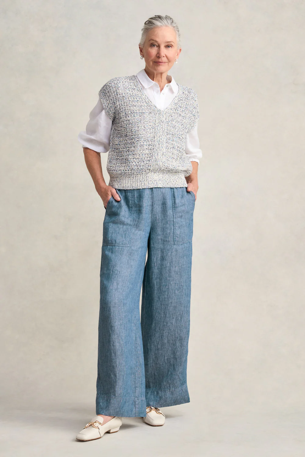 Tape Yarn Knit Top - Blue White Marle - Skullriy