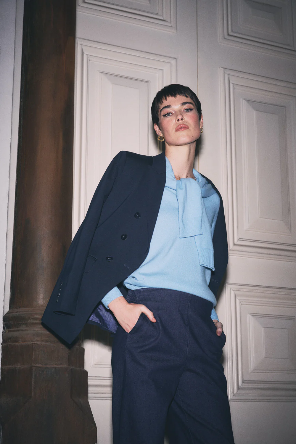 Notched Wool Jumper - Country Blue - Skullriy