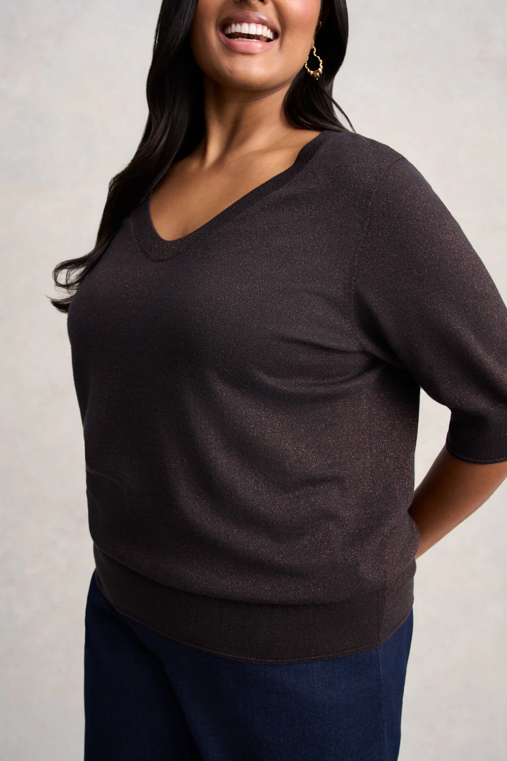 Half Sleeve Wool Knit - Chocolate Glitter - Skullriy