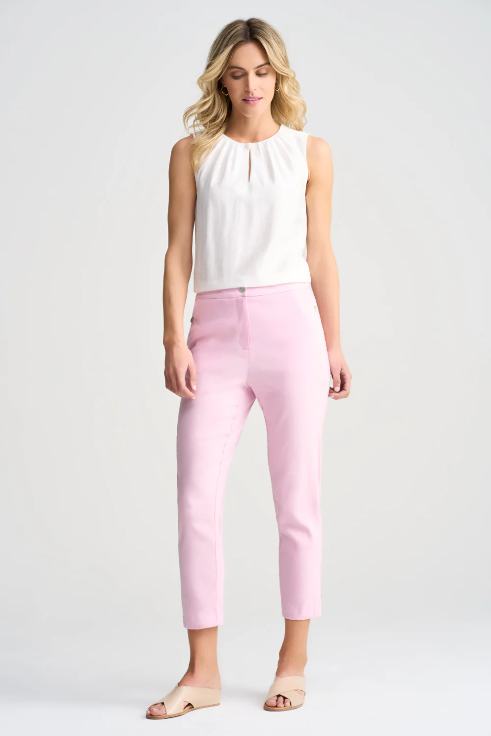 Tab Detail Linen Pant - Pink Lilac - Skullriy