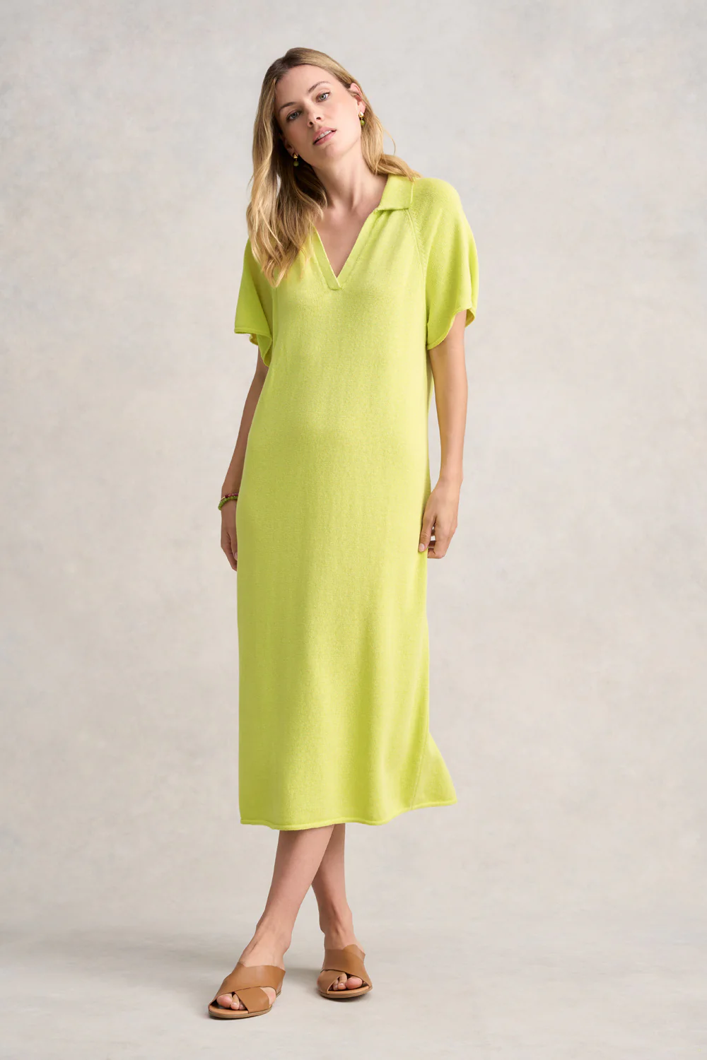 Linen Cotton Knit Dress - Bright Lime - Skullriy