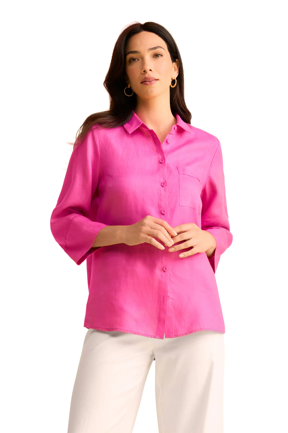 Wide Cuff Linen Shirt - Bright Rose - Skullriy