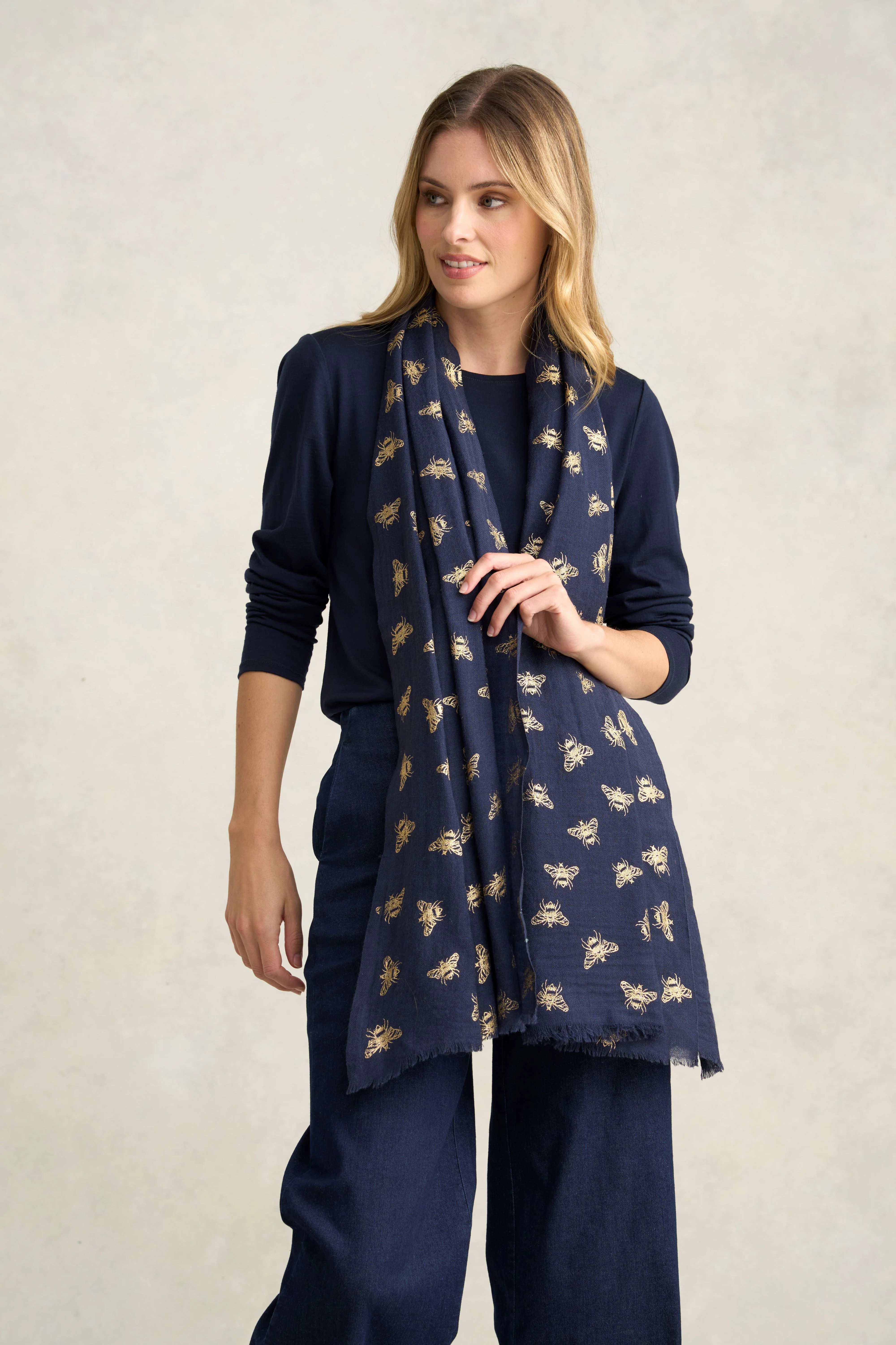 Navy Bee Foil Wool Scarf - Skullriy