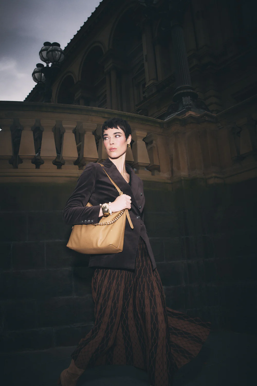 Pleated Knit Skirt - Chocolate & Camel - Skullriy