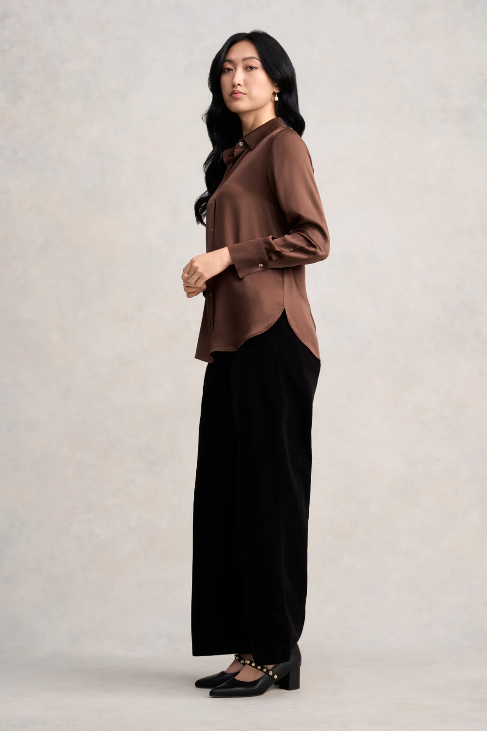 Stretch Silk Shirt - Coffee - Skullriy