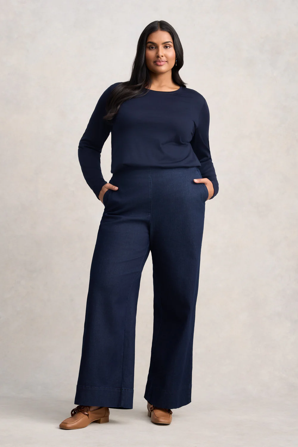 Wide Leg Tailored Jeans - Dark Denim - Skullriy