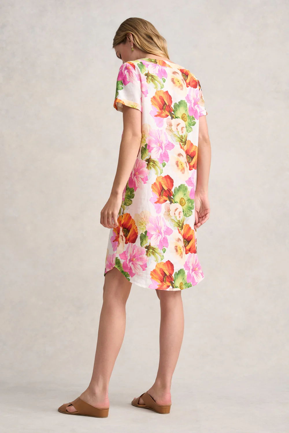 V-Neck Linen Dress - Multi Floral - Skullriy