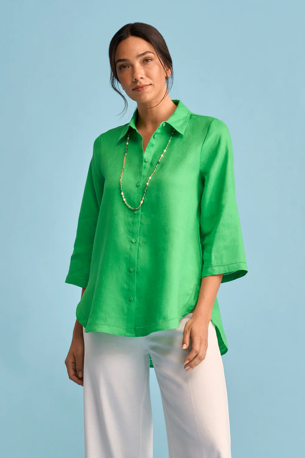 French Linen Shirt - Vibrant Green - Skullriy