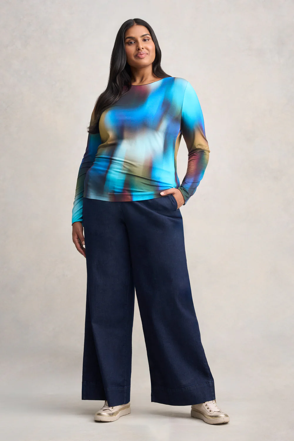 Long Sleeve Crew Neck Top - Ombre Print - Skullriy