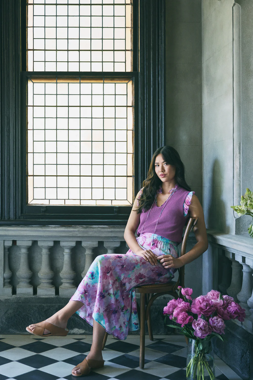 Printed Midi Skirt - Janes Bouquet - Skullriy