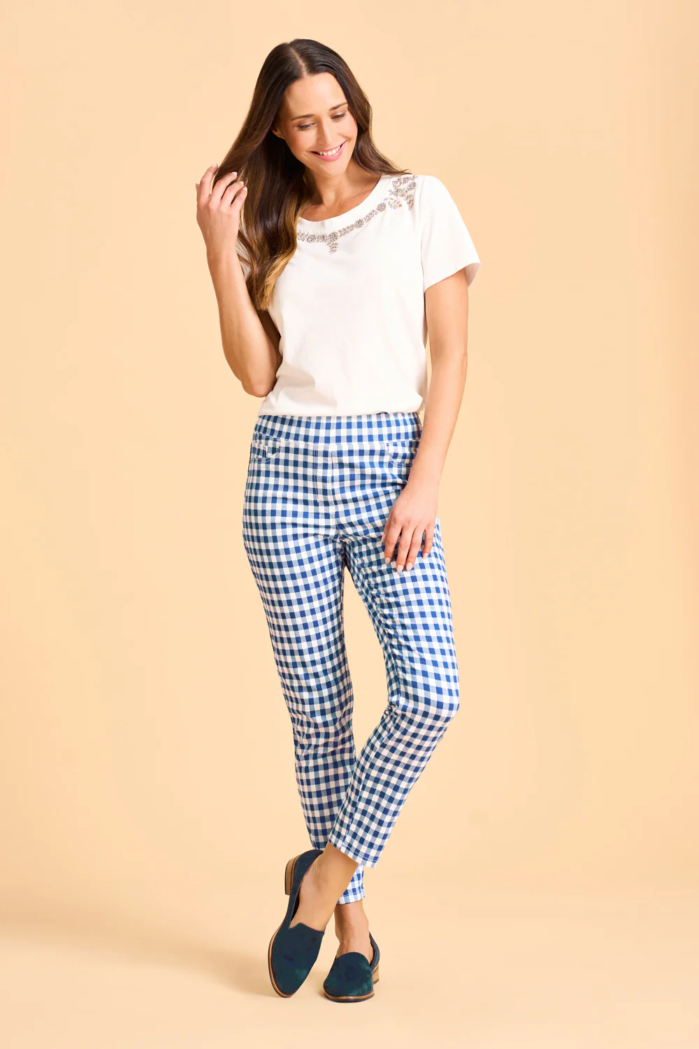 Bengajean  7/8th Skinny Leg - Azure Gingham - Skullriy